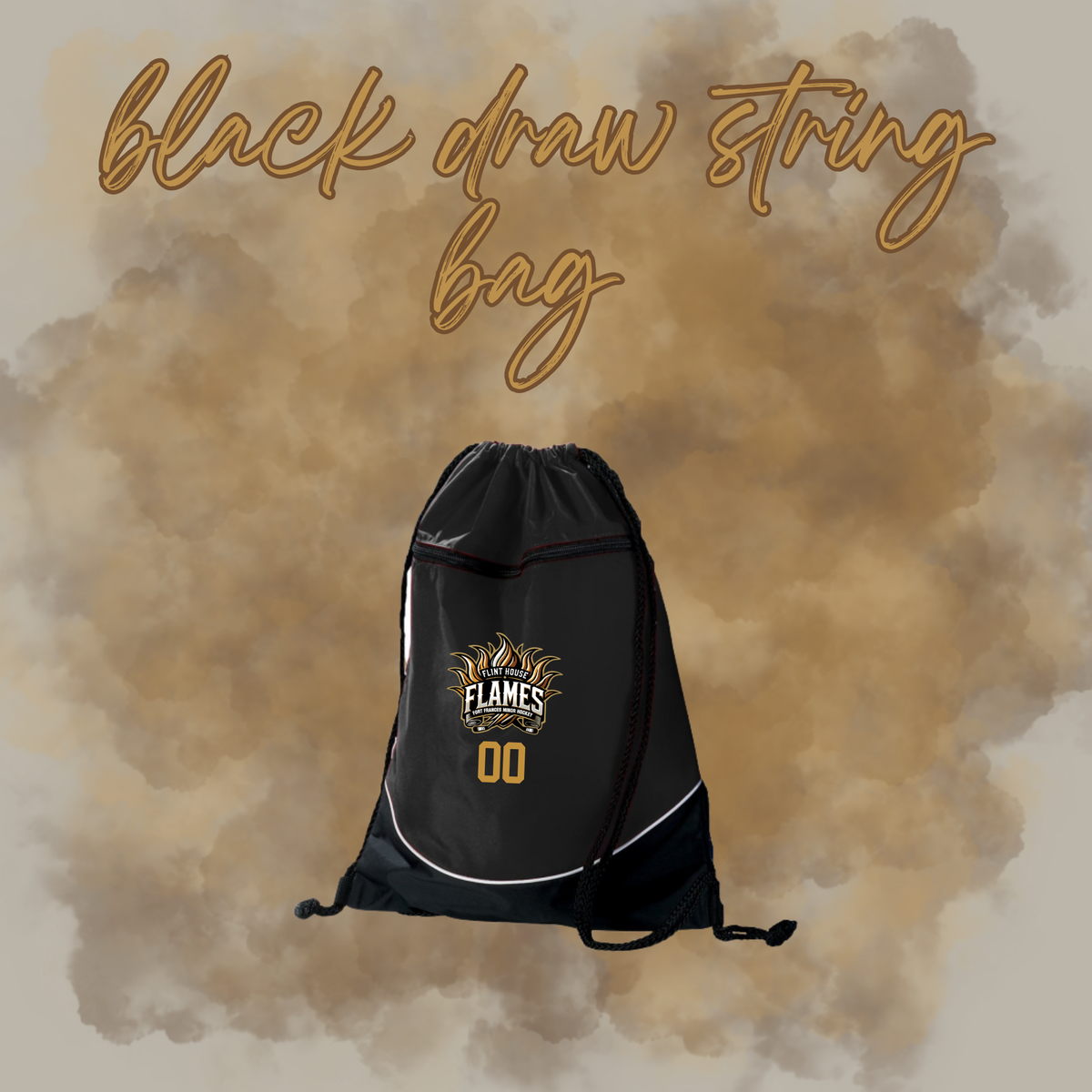 Flint House Flames Embroidered Draw String Bag